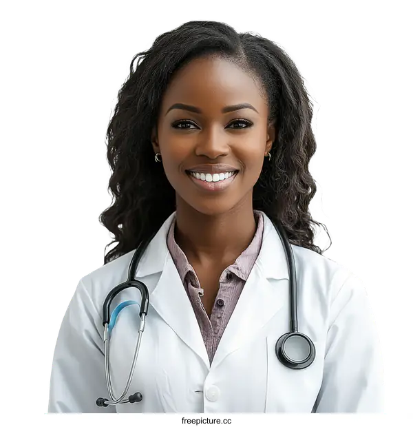 [Transparent Background PNG]Portrait of a Smiling African Doctor