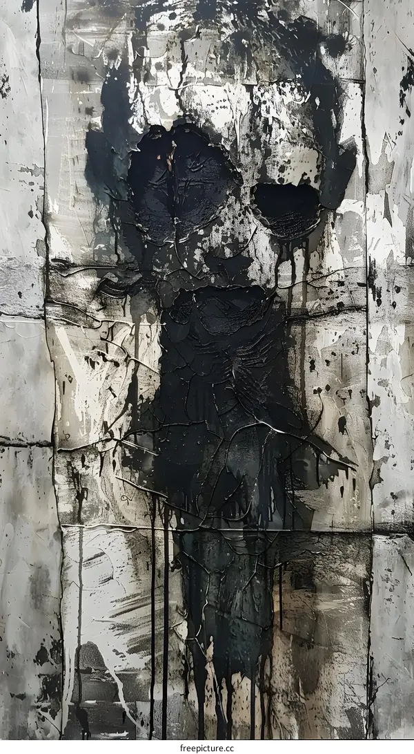 Abstract Black and White Painting with Dripping Paint