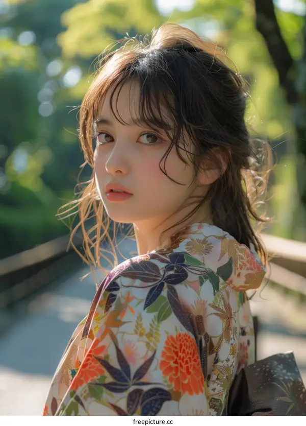 Portrait of a Beautiful Asian Woman in Traditional Kimono