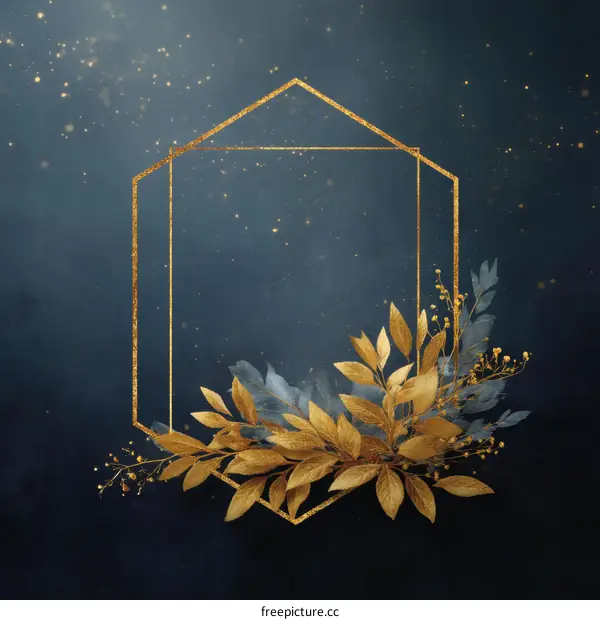 Golden and Blue Leaf Decorated Geometric Frame