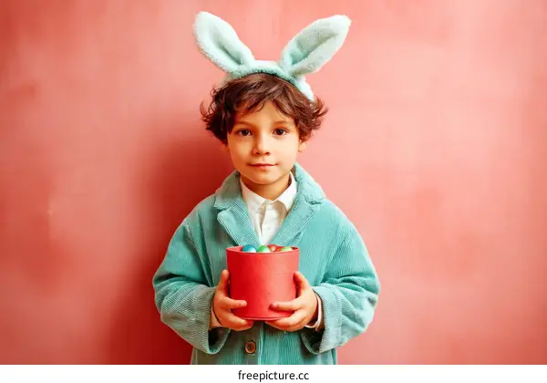 Easter Celebration of a Child with Colorful Eggs