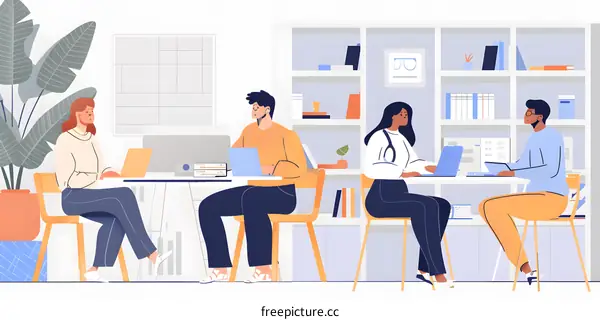 Diverse Team Working Together In Office