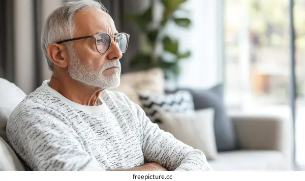 Elderly Man Contemplation in Living Room