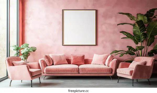 Pink Living Room Interior Design Illustration