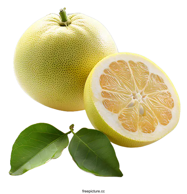 [Transparent Background PNG]Fresh Honey Pomelo with leaves