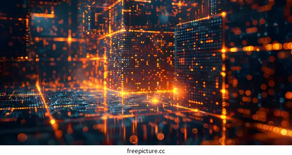 Glowing orange and blue circuit board