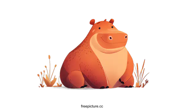 [Transparent Background PNG]Smiling Cute Cartoon Hippopotamus Illustration