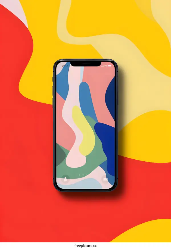 Abstract Phone Background Design with Colorful Shapes and Curves