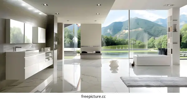 Modern Bathroom Design with Mountain View
