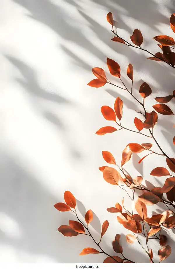 Dried Leaves and Sunlight Shadow on White Background