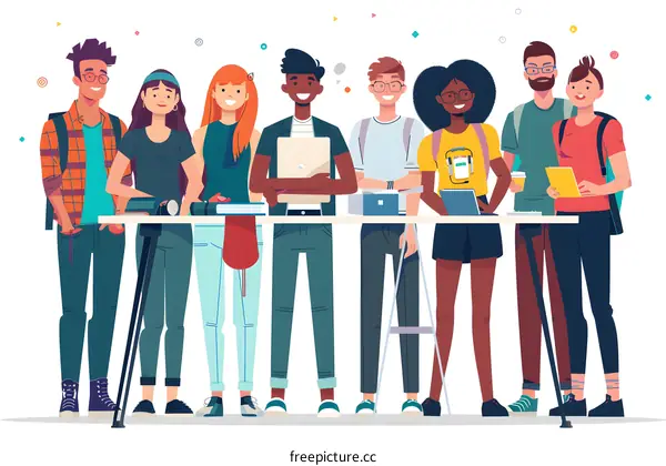 Diverse Group of Students Smiling and Holding School Supplies