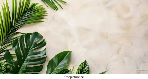 Tropical Leaves On Beige Background
