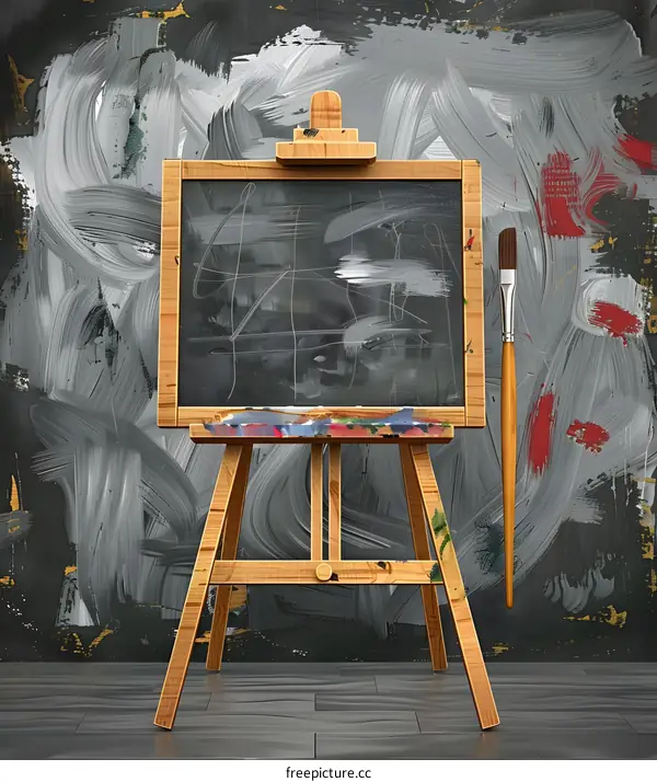 Blank Canvas on Easel with Paintbrush