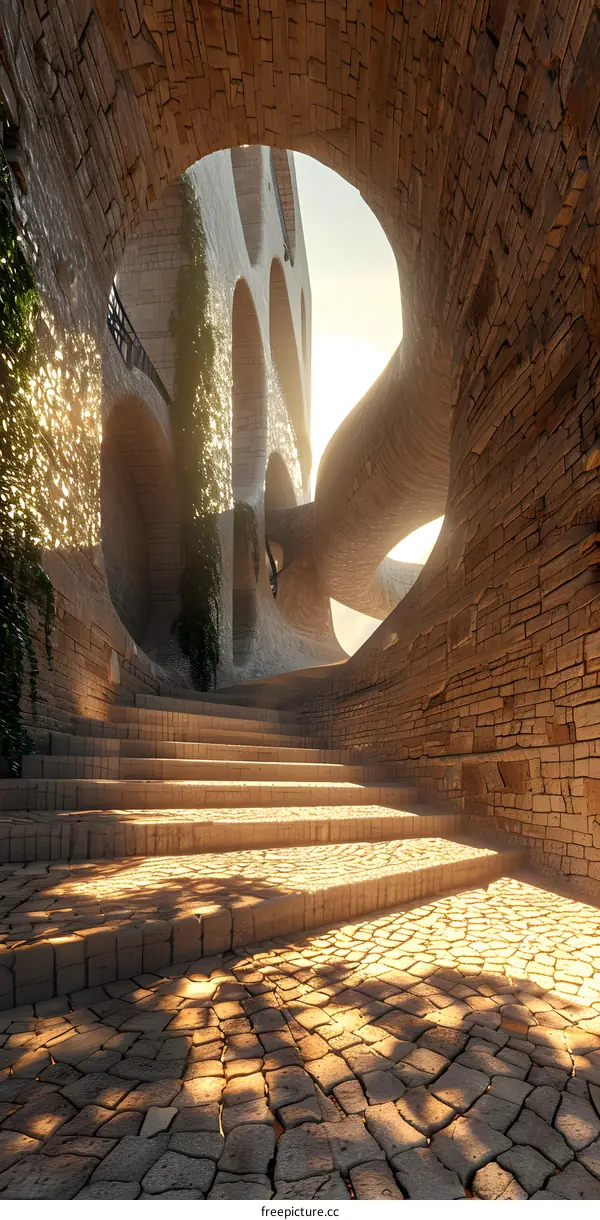 ancient stone building interior with stairs