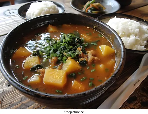 A bowl of Japanese potato and pork stew with rice