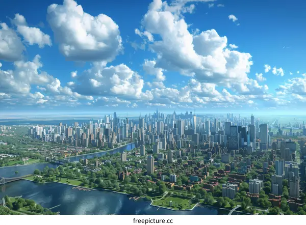 Cityscape with River and Park