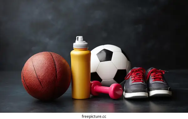 Sports Equipment Collection on Dark Background