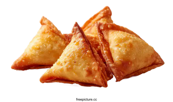 [Transparent Background PNG]Crispy Triangle Samosas on a White Background