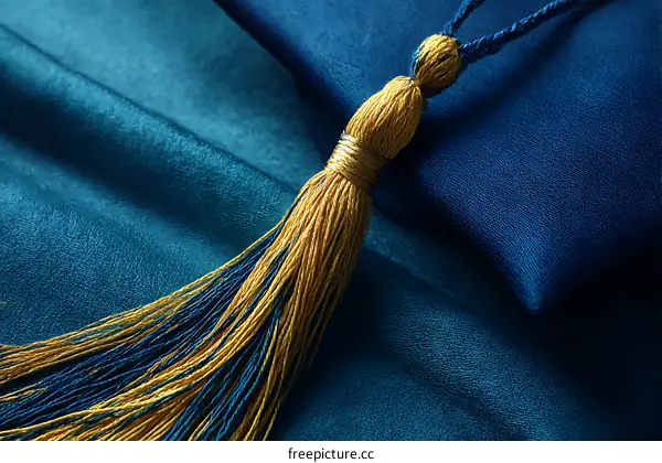 Teal and Gold Tassel Detail on Graduation Gown