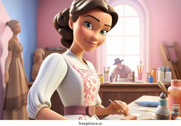 An artist painting on a canvas in her studio