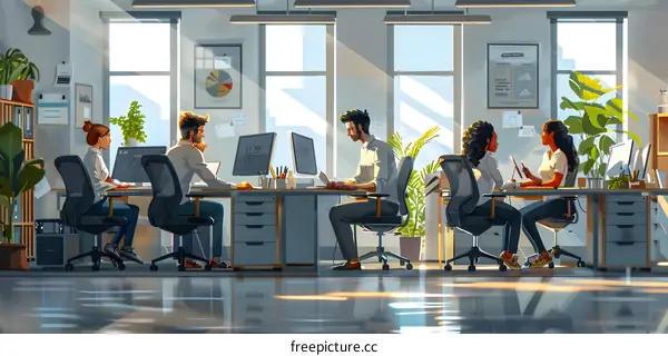 A group of people working in an office