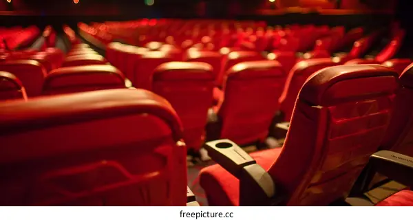 Red Seats in a Movie Theater Auditorium