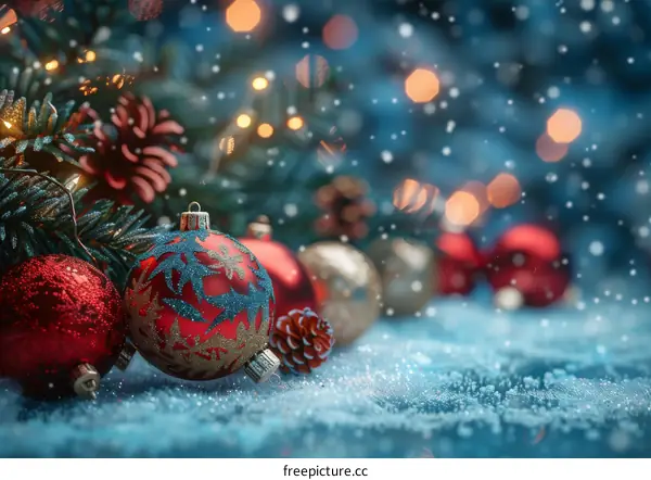 Festive Christmas Decorations with Snowflakes and Pine Cones