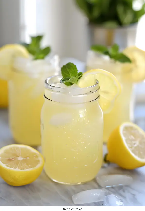 Refreshing Homemade Lemonade with Mint and Lemon Slices