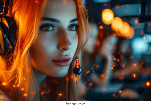 Portrait of an Attractive Female Gamer with Headphones