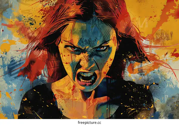Angry Woman Portrait: Expressionism in Digital Art