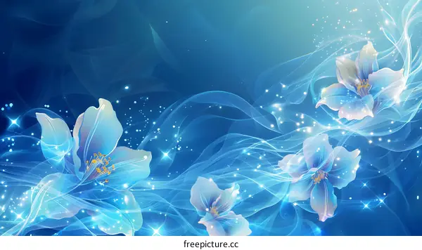 Blue flowers blooming in a dreamlike mood