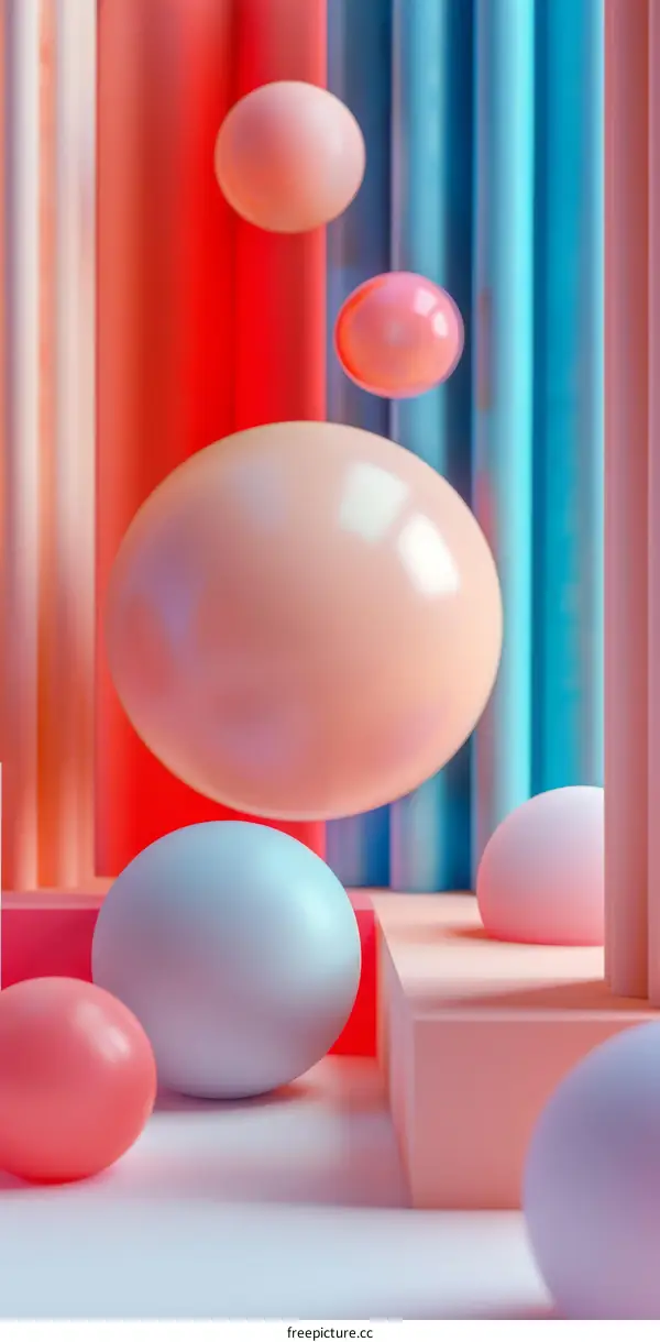 Pink and Blue 3D Spheres Hovering with Podiums