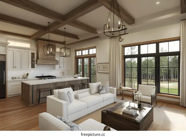 Modern Farmhouse Kitchen and Living Room Interior Design