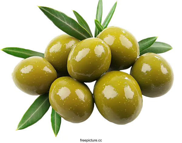 [Transparent Background PNG]Close Up of Fresh Green Olives with Leaves