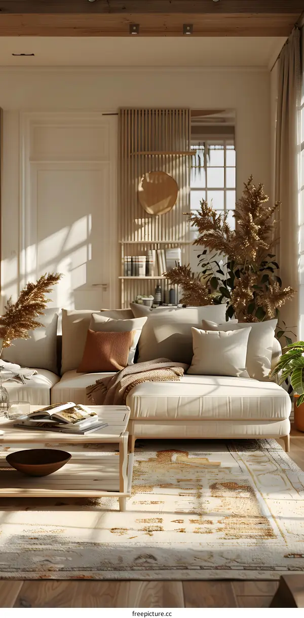 Airy and bright living room interior with a minimalist design