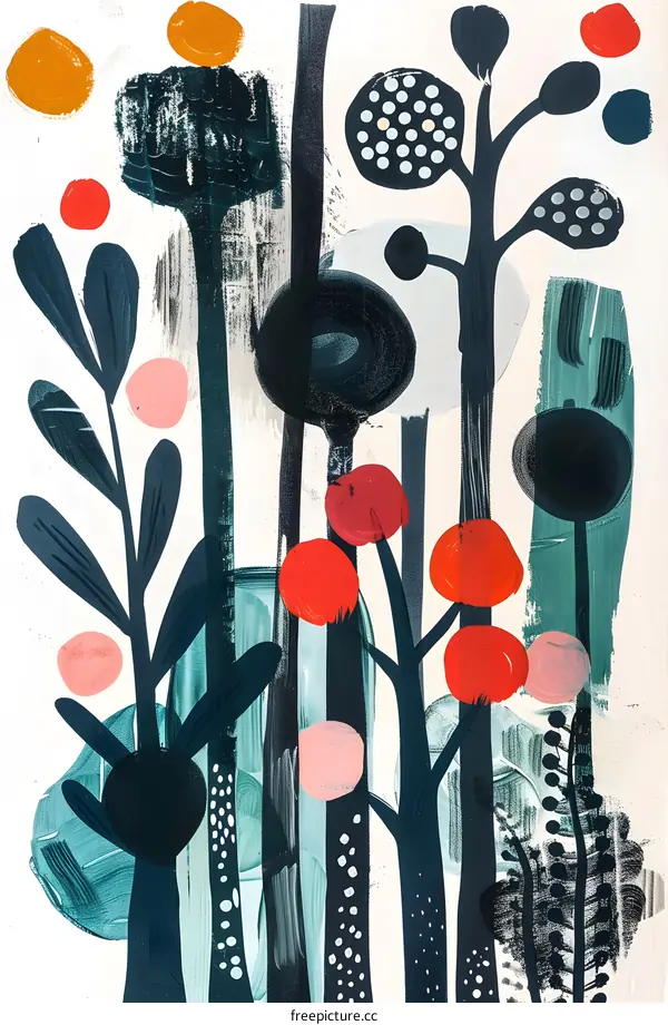 Abstract Watercolor Painting of Forest with Blue and Green Colors