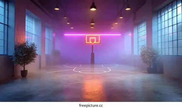 Neon Basketball Court in Industrial Style