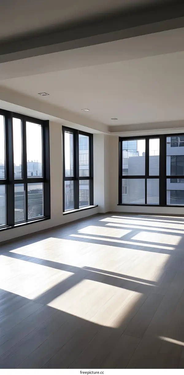 Modern Interior Design with Large Windows and Light Sunbeams