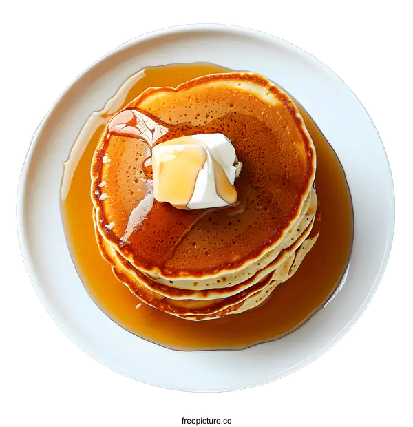 [Transparent Background PNG]A plate of pancakes with butter and syrup