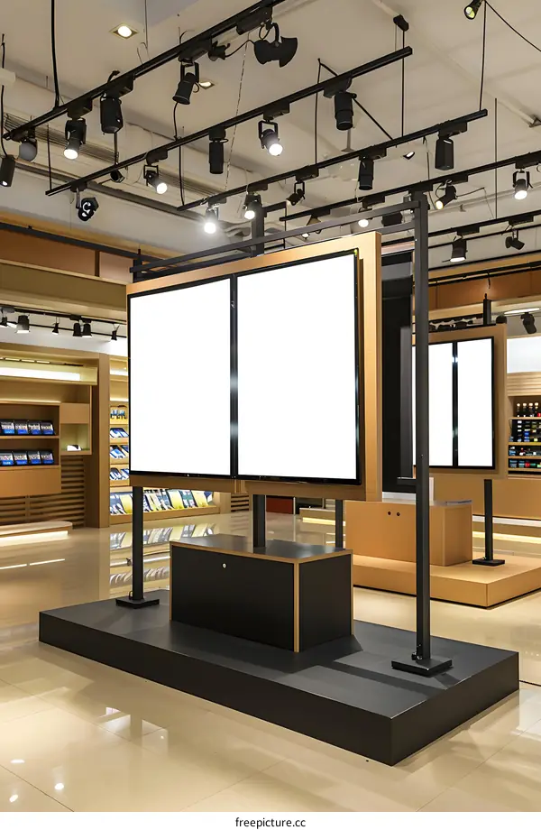 Blank TV Screen Display Mockup In Store Interior
