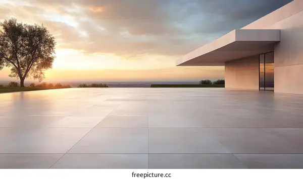 Modern Architecture Exterior Landscape at Sunset