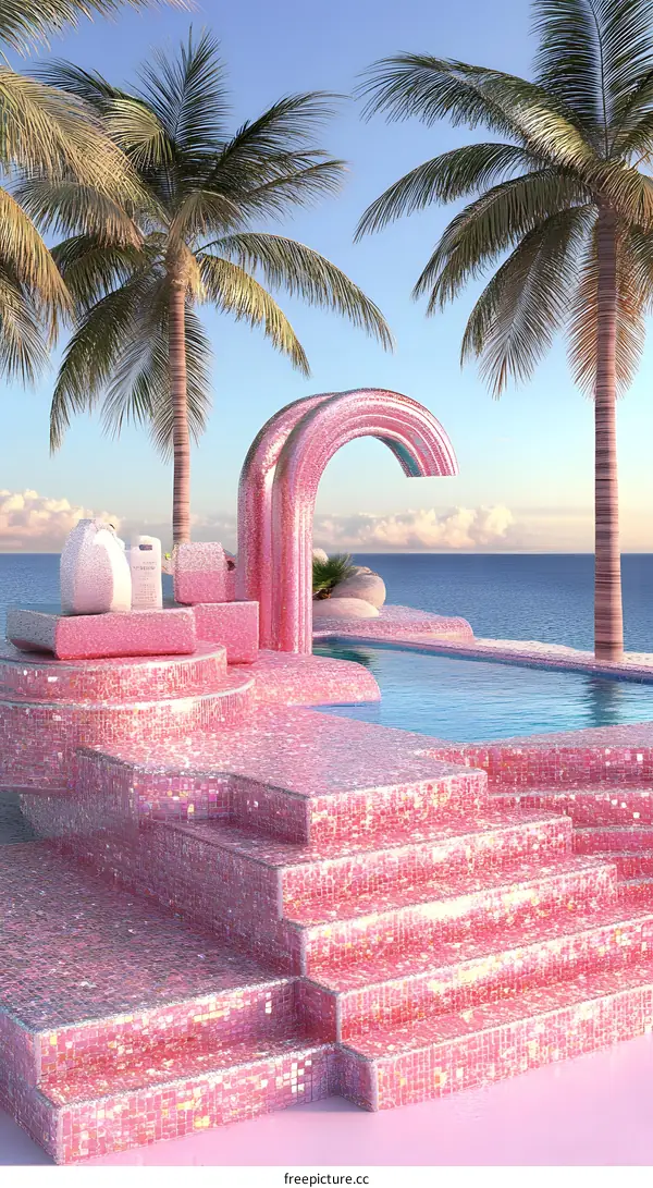 Pink Glitter Pool With Palm Trees
