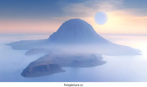 Fantasy Mountain Landscape with a Large Blue Moon