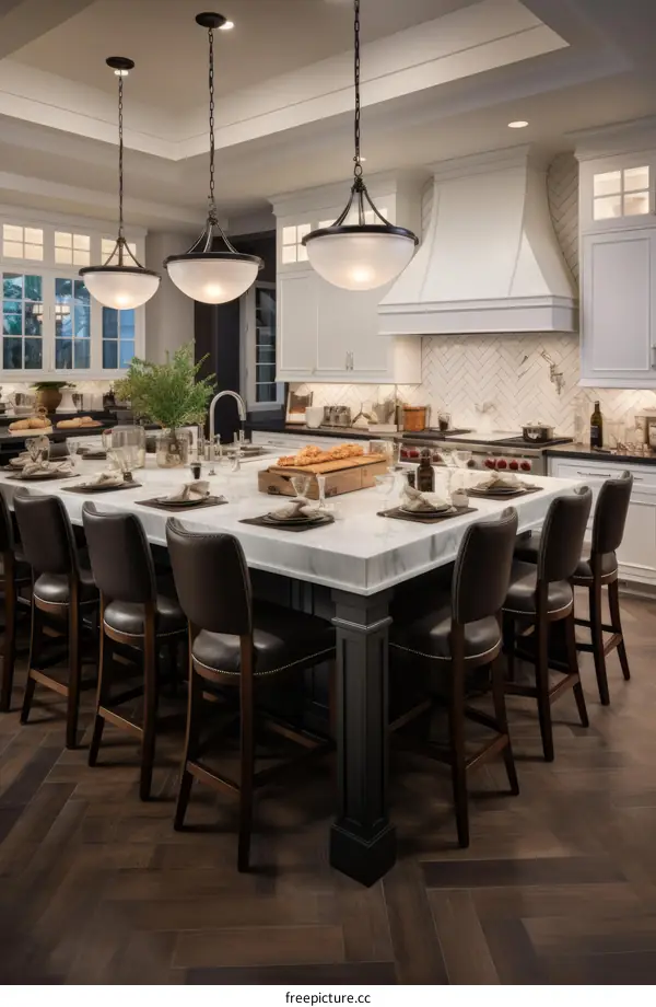 Large kitchen island with seating for 12
