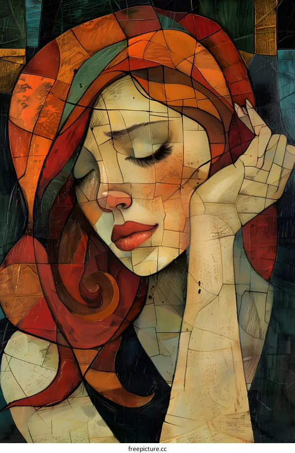 mosaic portrait of a redhead woman