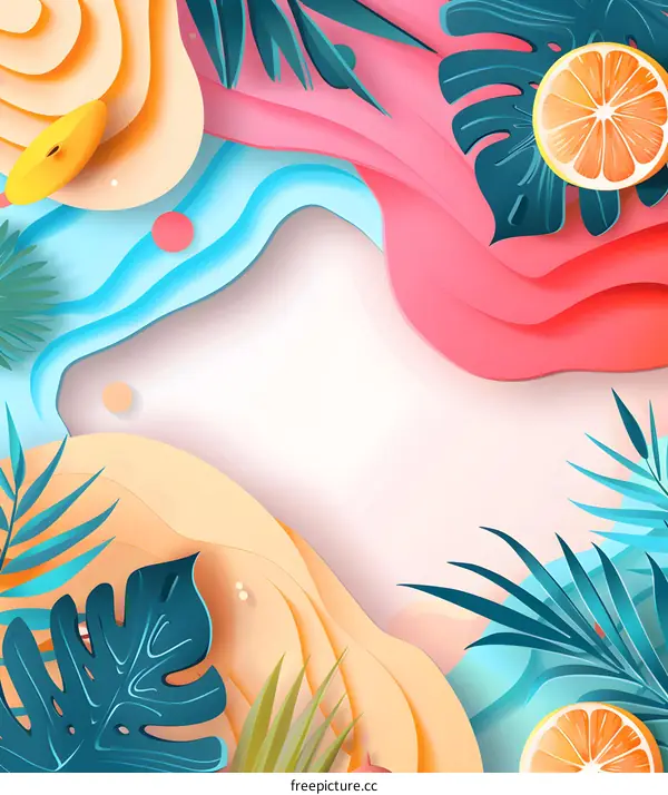 Summer Tropical Illustration With Paper Cut Design