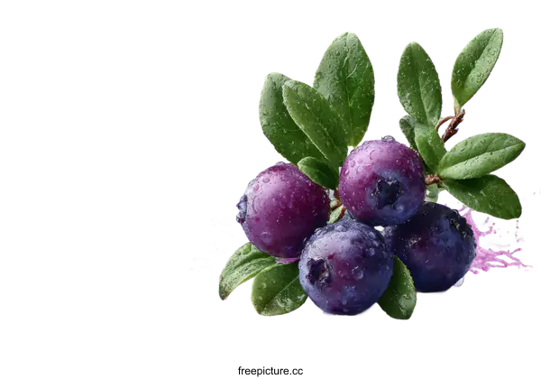 [Transparent Background PNG]Fresh Blueberries with Water Drops on Branch
