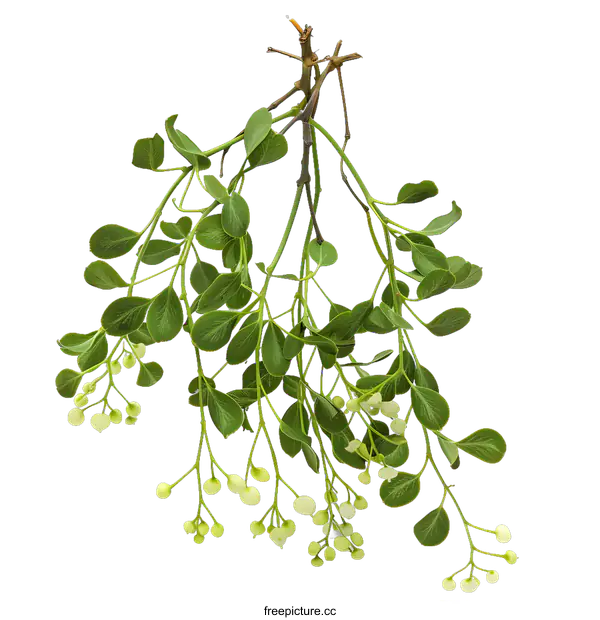[Transparent Background PNG]Green Branch with White Buds on White Background