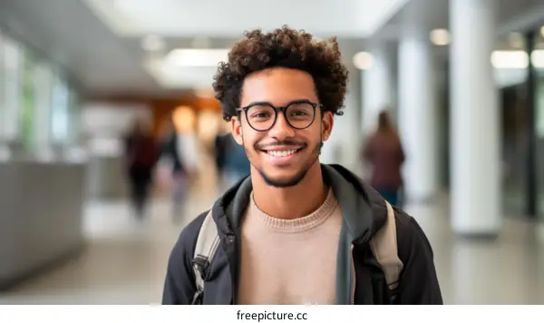 Portrait of a smiling young African-American male college student on campus