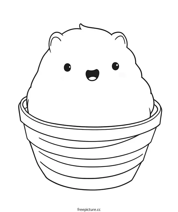 Cute Cartoon Animal in a Basket Coloring Page
